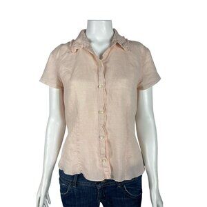 J Jill Linen Button Down Short Sleeve Shirt Small Pink Casual Collared